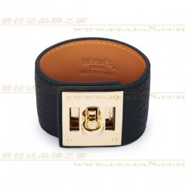 Hermes Kelly Dog Black Bracelet With Gold